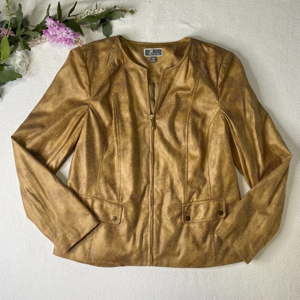 JM Collection Faux Leather Jacket Size 10P Snake print texture